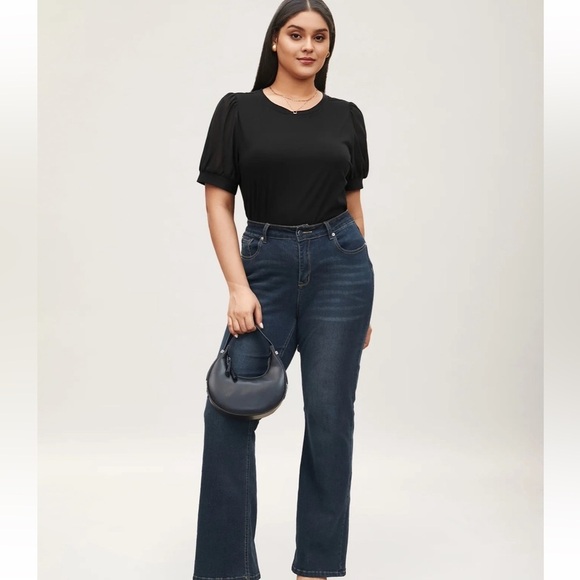 BloomChic Plus Size 3XL Solid Chiffon Patchwork Puff Sleeve T-shirt us22-24 - Picture 6 of 7